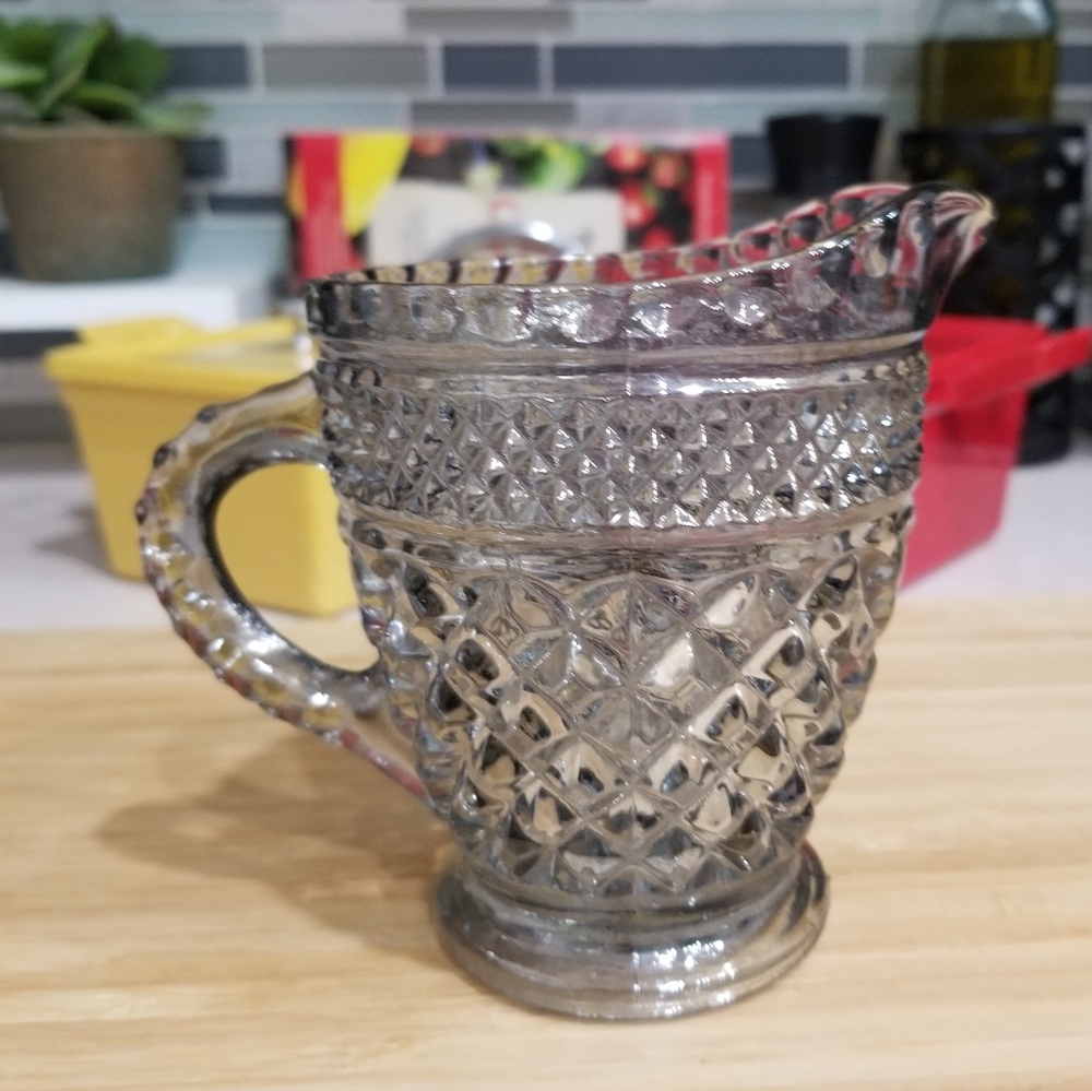 Anchor Hocking Wexford Iridescent‎ Smokey Grey Glass Cream Pitcher